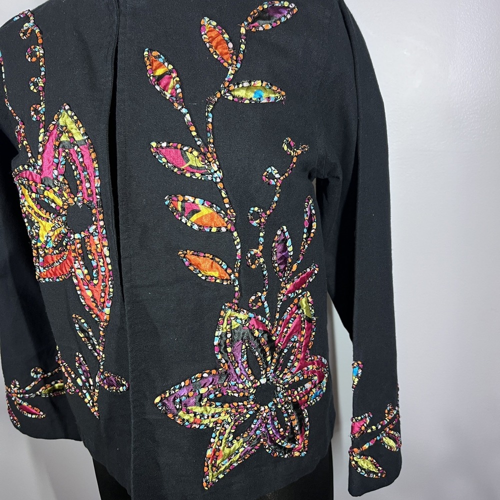 Choices Lightweight Open Jacket Colorful Floral on Black SzS Boho Vintage‎ Look.
